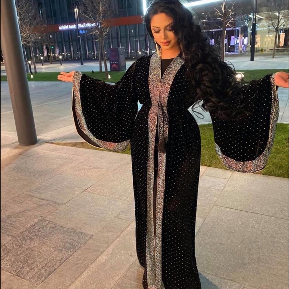 Velvet light weight abaya stone